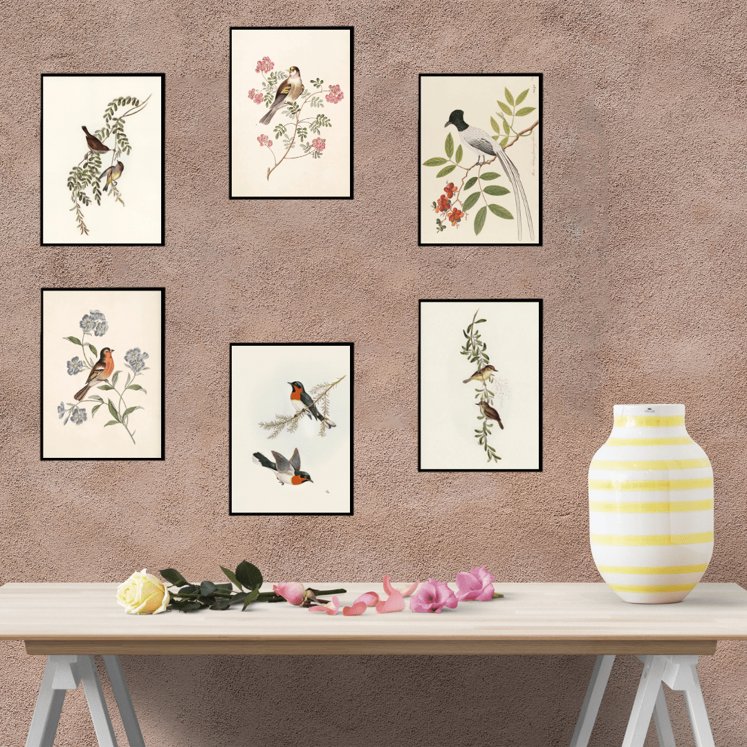 Vibrant Bird & Floral Wall Art Set of 6 - Memories InsiteBIRD & FLORAL DESIGN WALL FRAME - WHITE SET OF 6